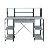 Writing Desk with One Drawer and 8 Open Compartment, Faux Concrete and Black B016P311824