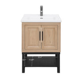 24" Bathroom Vanity White Ceramic Sink & Hot and Cold Faucet , Freestanding Bathroom Cabinet W688P224403