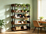 5-Tier Industrial Bookshelf, Open Rustic Brown Bookcase with Metal Frame, Freestanding Display W3101P574173