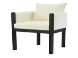 Linen Upholstered Armchair with Black Rubber Wood Legs in White N768P305168B