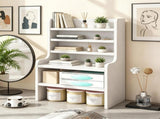 White 6-Tier Desktop Storage Organizer, Adjustable Removable Shelves Wooden Desk Rack with Anti-Fall 75807075