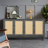 Handcrafted Premium Grain Panels,Rattan Sideboard Buffer Cabinet With 4 Rattan Doors, Modern Storage W1445125265