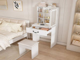 Modern Mini Dressing Table with LED-lit Mirror & Hidden Storage,Includes Padded Stool,Adjustable 71257421