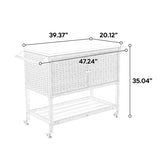 Outdoor Wicker Bar Cart, Patio Wine Serving Cart w/Wheels, Rolling Rattan Beverage Bar Counter Table 71094004