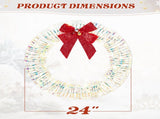24in Pre-lit Iridescent Outdoor Christmas Wreath Decoration, Lighted Metal Wreath with Red Bow, Warm 08285915