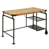 Industrial Inspired Desk With An Antique Black Metal Construction Replicated Wood Top And Caster B2741P342770