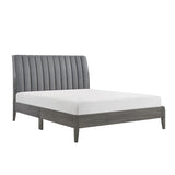 ZNTS Modern Style Queen Platform Bed 1pc Velvet Upholstered Headboard Gray Finish Solid Wood Legs Bedroom B011P210119