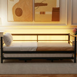 Twin Size Metal Daybed with LED and Adjustable Trundle, Pop Up Trundle, Black N750P244915B