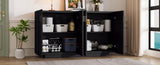 TREXM 4 Wavy Doors Ample Storage Space Sideboard with Adjustable Shelves and Retro Copper Handles N715P183992B