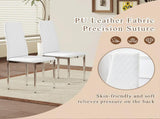 Modern White PU Dining Chairs Set of 4 - Diamond Quilted High Back Design with Silver Chrome Metal W2920P269762