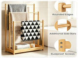 Solid Bamboo Freestanding Towel Rack with 3 Staggered Hanging Bars & Slatted Bottom Storage Shelf, 85528828