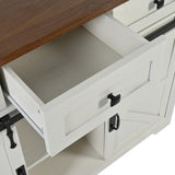 53.7" Farmhouse Kitchen Island with Power Outlet, 2 Sliding Barn Door Kitchen Storage Island with 71702347