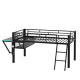 Gaming mid loft bed with desk, LED, Twin, Black 90531759
