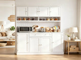 Pantry Cabinet 73" with Charging Station, 55" Wide Kitchen Pantry with Microwave Stand, White 90098810