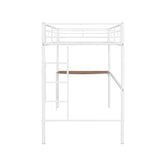 Twin Metal Loft Bed with Desk, Ladder and Guardrails, Loft Bed for Bedroom, White MF286452AAK