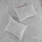 3 Piece Tufted Cotton Chenille Floral Comforter Set Warm Grey/White King/Cal King B035128914