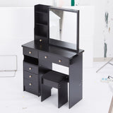 37" Middle Size Left Drawer Desktop Vanity Table Cushioned Stool, Extra Large Right sliding W3258P293195