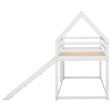 Twin Size Bunk House Bed with Slide and Ladder,White WF285894AAK