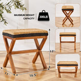 Ottoman Footstool Natural Seagrass Footrest Pouf Ottomans with X Wooden Legs Rectangular Hand 39435455