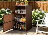 Brown Wicker Garden Storage Cabinet, Dual Open & Closed Design Outdoor Tool Cushion Storage Cabinet 81143358