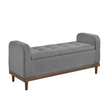 Mid-Century Modern Lift Top Storage Bench 1pc Tufted Gray Upholstered Solid Wood Walnut Finish B011P192193
