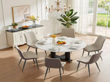 Khaki Grey PU Leather Dining Chair with Metal Legs, Wave Pattern Upholstered Armless Chair Set of T3967P409194