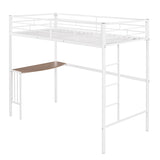Twin Metal Loft Bed with Desk, Ladder and Guardrails, Loft Bed for Bedroom, White MF286452AAK