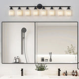 Modern 8-Light Vanity Bathroom Mirror Light, Frosted White Glass with Black Iron Frame, Contemporary W1340P206696