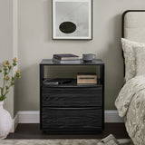 Mid Century Modern Nightstand with Charging Station & Outlet Hole & 2 Solid Wood Drawers, Louver W1801P303391