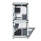 30.7" Wooden Catio Outdoor Cat Enclosure, Luxury Cat House on Wheels with Napping House, 4 Platforms W773P183374