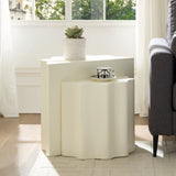 2PCS Set Side Table,Wavy Edges Design Fiberglass Coffee Table for Living Room,Bedroom,Modern Design W2582P313972
