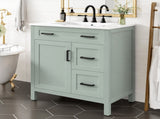30" Sage Green Bathroom Vanity with Ceramic Sink, Solid Wood Frame, 2 Drawers, 1 N729P338555S