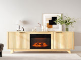 Oak Finish Fireplace TV Stand with 18 Inch Insert & Double Grid Doors, Embossed Particle Board Media 27096333