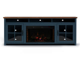 74 inch Fireplace TV Stand Console for TVs up to 85 inches, Minimal Assembly, Blue Denim and Whiskey B108P160234