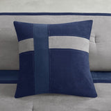 7 Piece Faux Suede Comforter Set Blue Queen B03596784