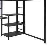 ZNTS Full Size Loft Bed with Desk and Whiteboard, Metal Loft Bed with 3 Shelves and Ladder, Black 36540591