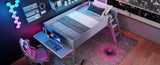 Wood Twin Size Gaming Loft Bed with Desk and LED, Grey N709P236479E