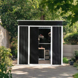 6 x 4 FT Outdoor Storage Shed, Metal Garden Storage House with Slanted Roof & Double Sliding Doors 72279813