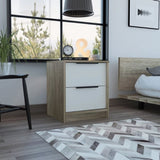 Kaia Nightstand , End Table, Side Table Two Drawers, Metal Handle -White / Pine B07092066