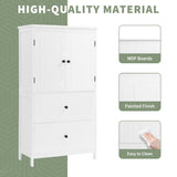 Bathroom Storage Cabinet, Cabinet with Two Doors and Drawers, Adjustable Shelf, MDF Board, White N725P188460K