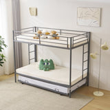 Twin Over Twin Bunk Bed with Trundle, Triple Bunk Beds for Kids Teens Adults, Metal Bunk Bed with 95087279