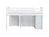 Twin Loft with Storage Cabinet, Drawer and Shelf Cabinet and Pulling-Out Desk, Rubber Wood Loft 20122803