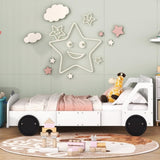 Full Size Car-Shaped Platform Bed with Wheels,White WF311753AAK