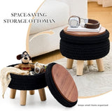 Round Ottoman with Storage Multifunctional Cotton Knitted Shoe Changing Stool Footrest Stool for 90939989