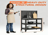 Outdoor Grill Cart Table with Pegboard, Indoor and Outdoor Pizza Oven Table with Lockable 91535254