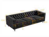 Black, Three-seater Sofa, Velvet Crystal Buckle Upholstery Sofa, Crystal Feet, Removable Cushion, 70232519