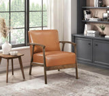 Brown Faux Leather Upholstered Accent Chair 1pc Seat Cushion Solid Rubberwood Frame Living Room B011P287483