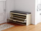 Rattan Shoe Rack, Hallway Shoe Bench, Shoe Cabinet with Flip-Drawer and Seat Cushion 76741085