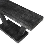 60 Inches Vintage Distressed Wood Entryway Bench with 2-Tier Solid Wood Veneer Storage Cabinet, W1445P287873