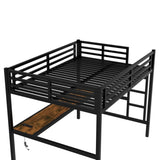 Metal Full Size Loft Bed with Power Outlet and LED Lighted, Space-Saving, Noise Reduced, Black W1580P251091